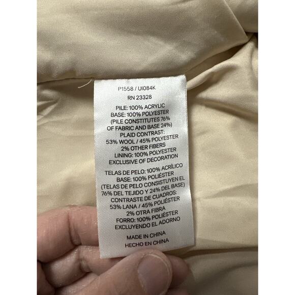 Pendleton Sherpa Fleece Jacket Women’s M Cream Zip Front Plaid Lined Cozy - Picture 3 of 7